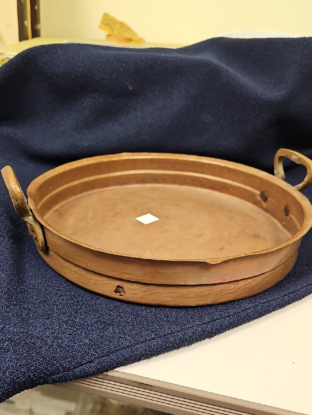 Vintage Round Copper ServingTray with Handles - Rustic Metal Serving Platter
